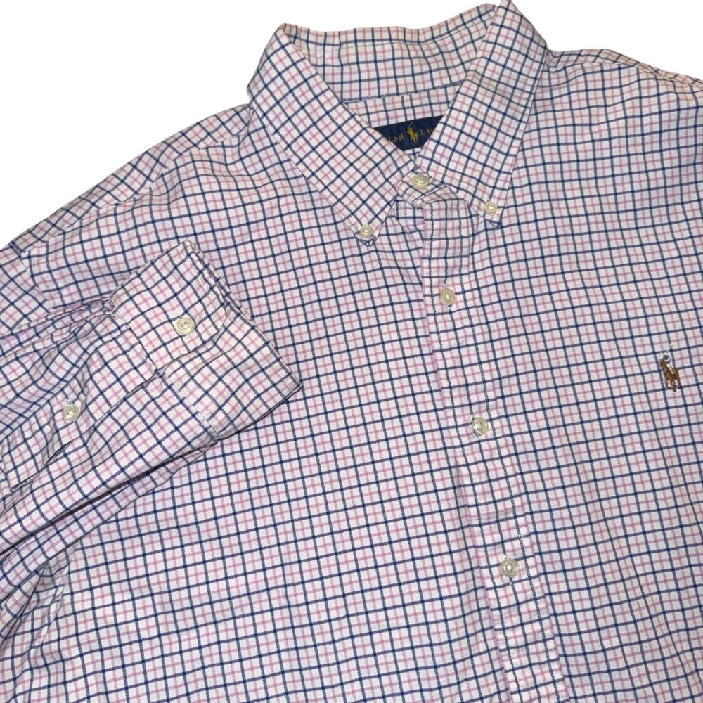 Ralph Lauren Long Sleeve Shirt Mens XXL Blue Pink Check Pony Preppy Button Down